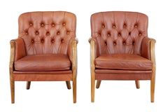 Pair of Mid-20th Century Elm and Leather Armchairs Pair of Mid-20th Century Elm and Leather Armchairs