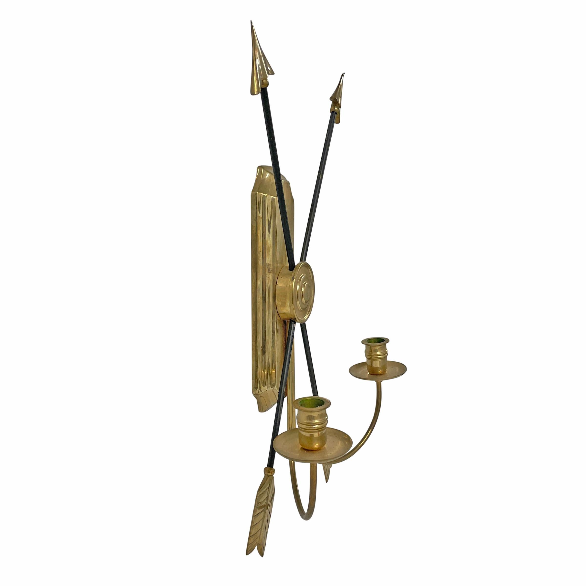 Brass Pair of Mid-20th Century Empire-Style Candle Sconces