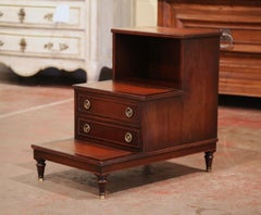 Pair of Mid-20th Century English Mahogany and Red Leather Library Step Ladders