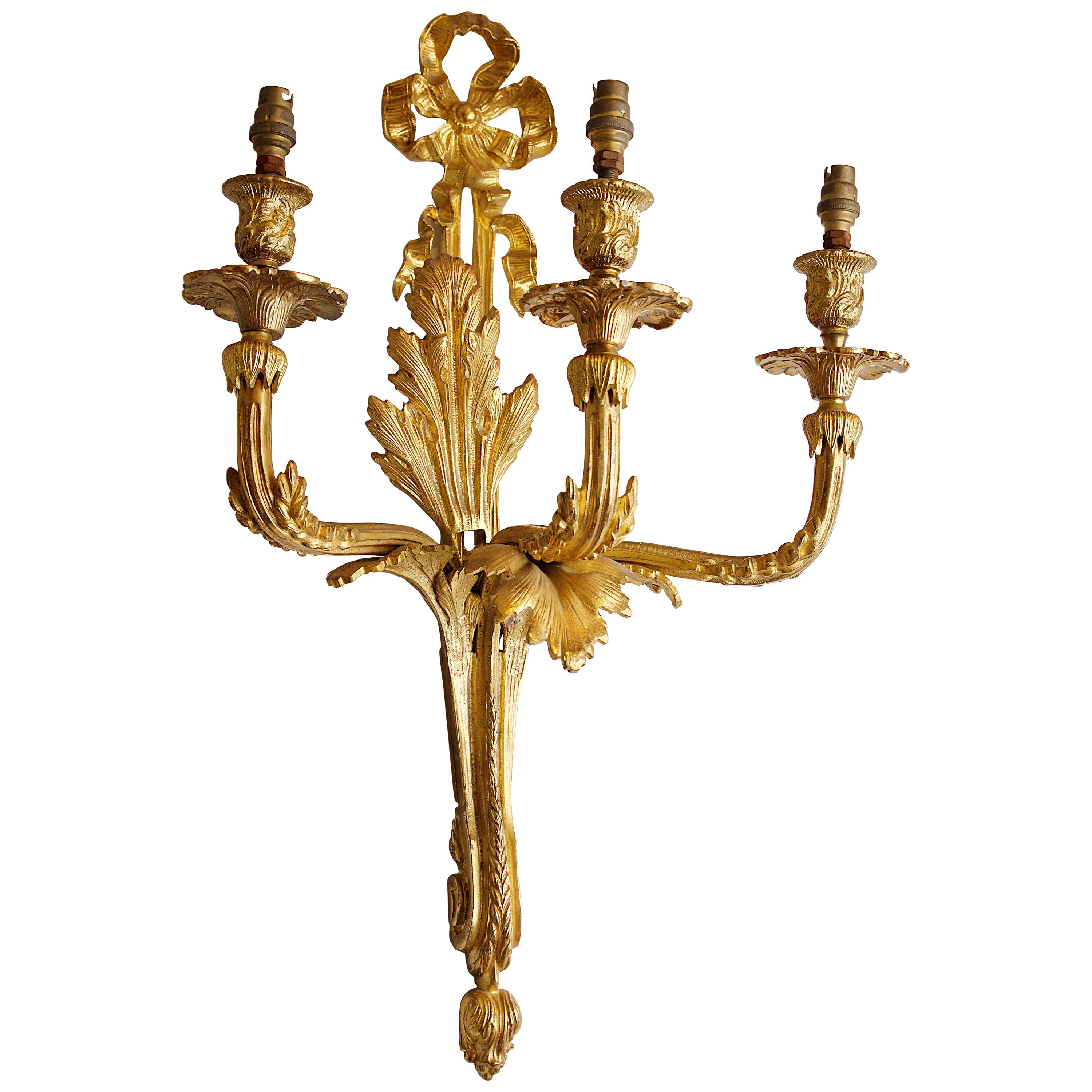 Pair of Mid-20th Century English Ormolu Wall-Mounted Candelabra For Sale