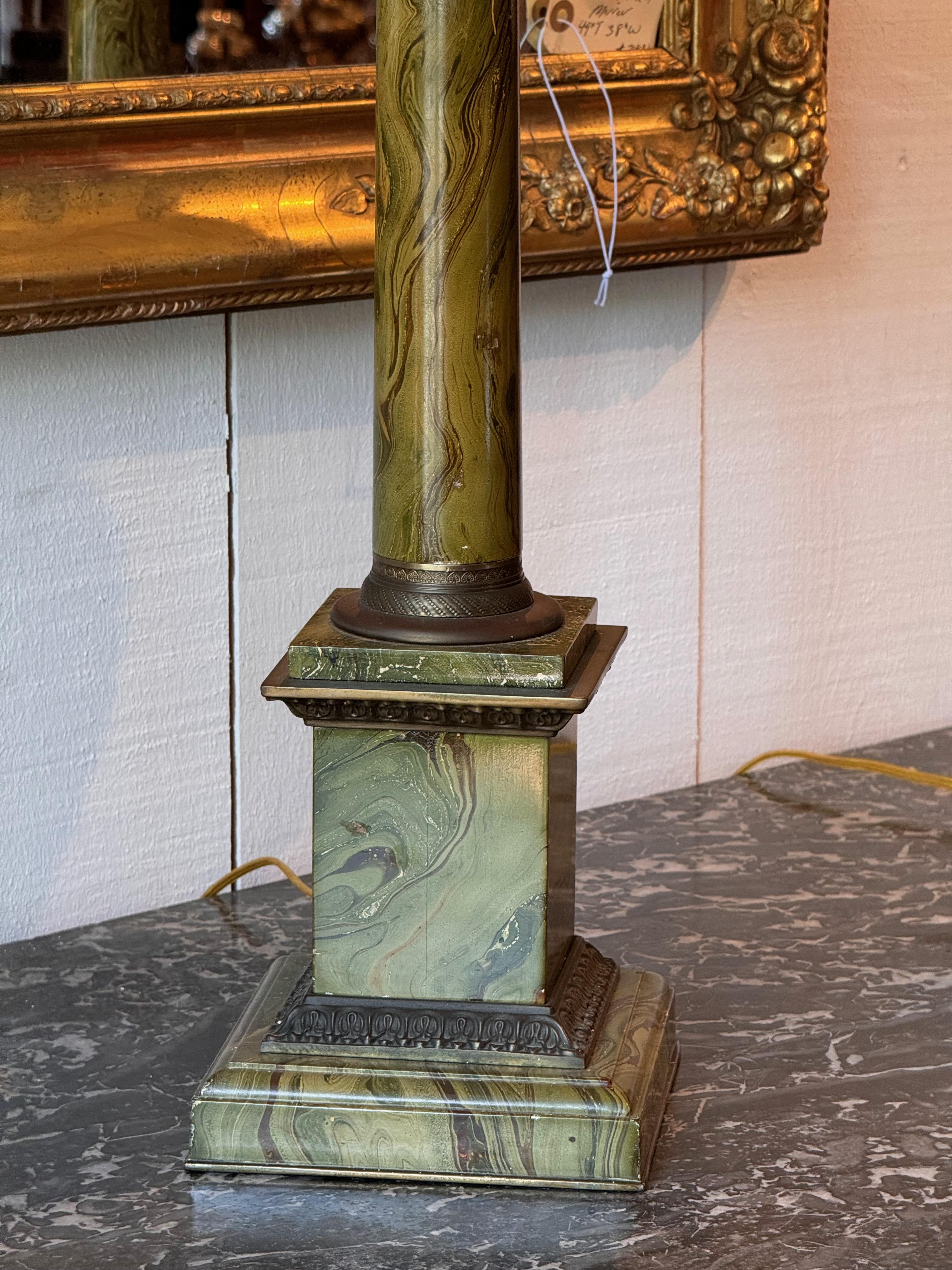 French Pair of Mid 20th Century Faux Marble Lamps