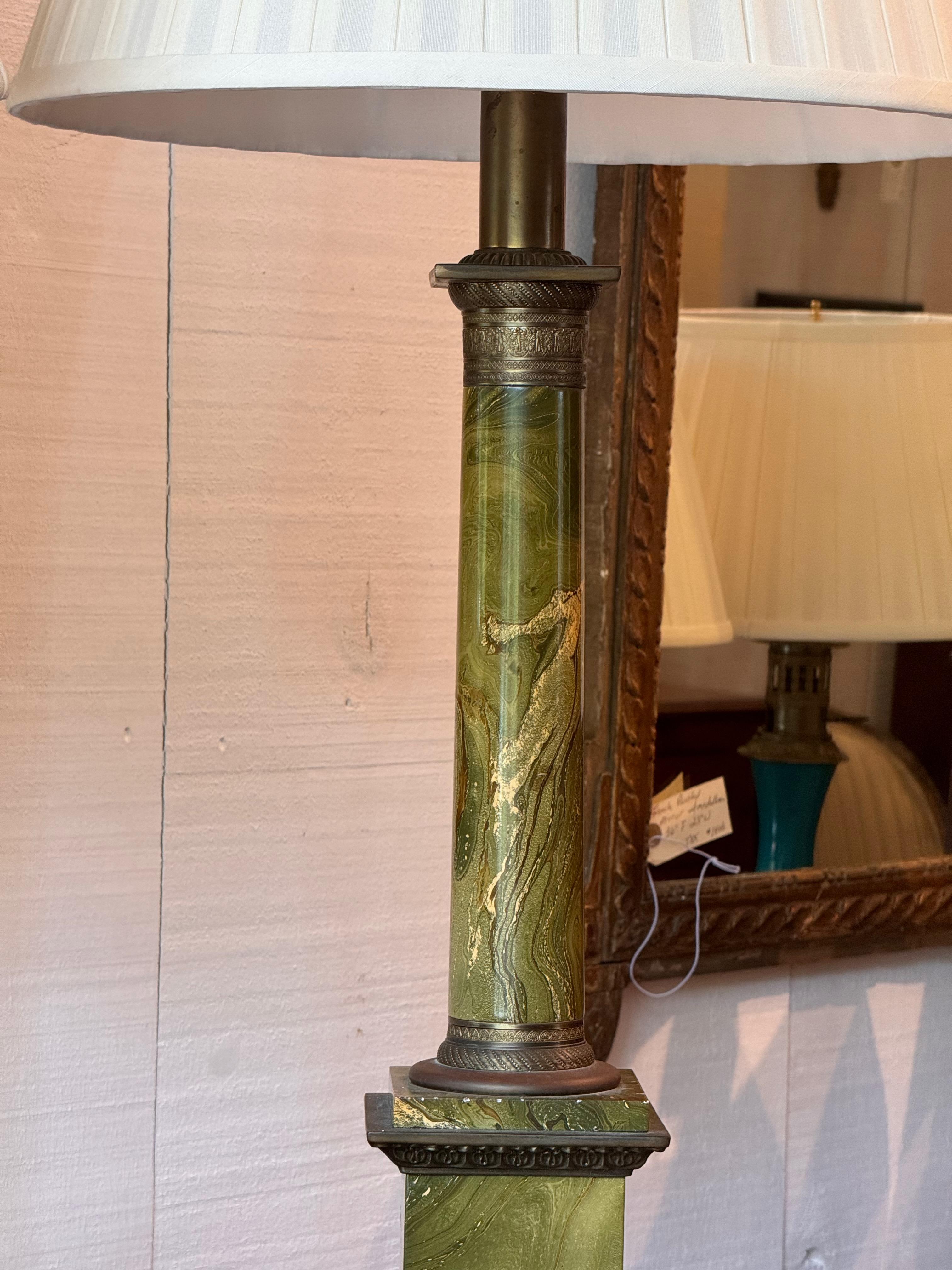 Brass Pair of Mid 20th Century Faux Marble Lamps