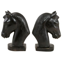 Vintage Pair of Mid-20th Century French Art Deco Period Solid Bronze Horse Head Bookends
