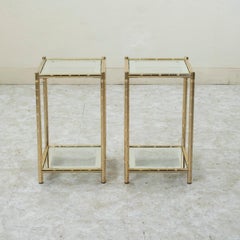 Pair of Mid-20th Century French Brass and Glass Side Tables, End Tables