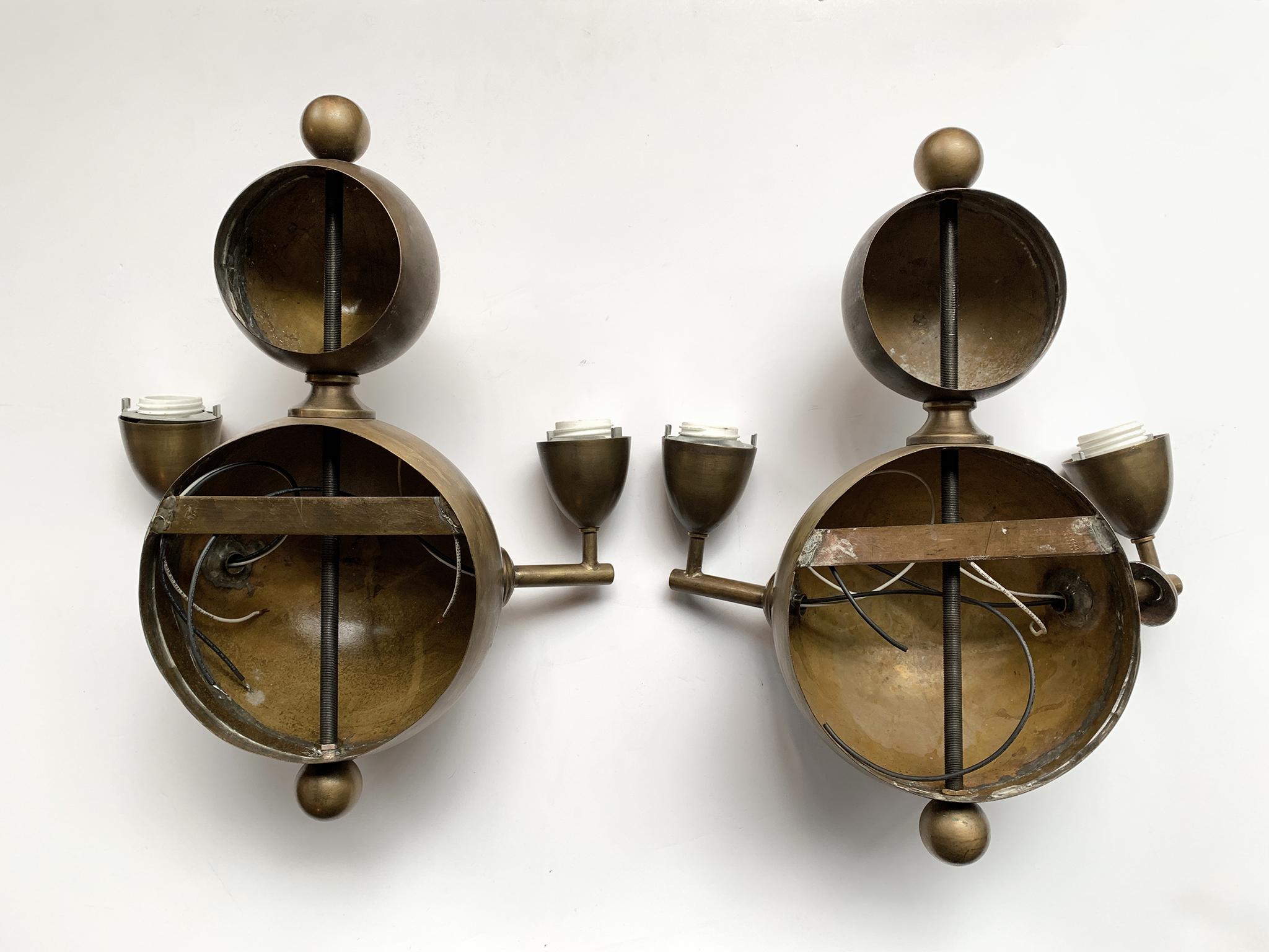 Pair of Mid-20th Century French Brass Double-Arm Sconces 6