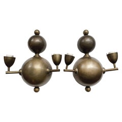Pair of Mid-20th Century French Brass Double-Arm Sconces