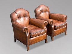 Pair of Mid 20th Century French Brown Leather Club Armchairs