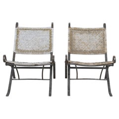 Paar französische Klappstühle im Campaigner-Stil aus der Mitte des 20.