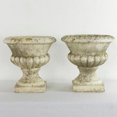 Pair of Mid-20th Century French Cast Stone Garden Urns, Planters, Jardinieres