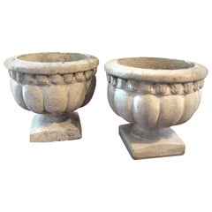 Pair of Mid-20th Century French Cast Stone Garden Urns, Planters, Jardinières