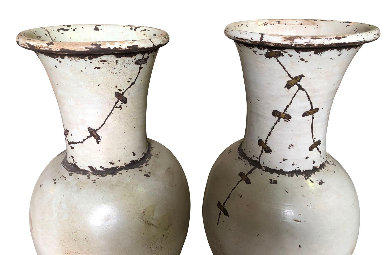 Pair of Mid-20th Century French Ceramic Vases In Good Condition For Sale In Atlanta, GA