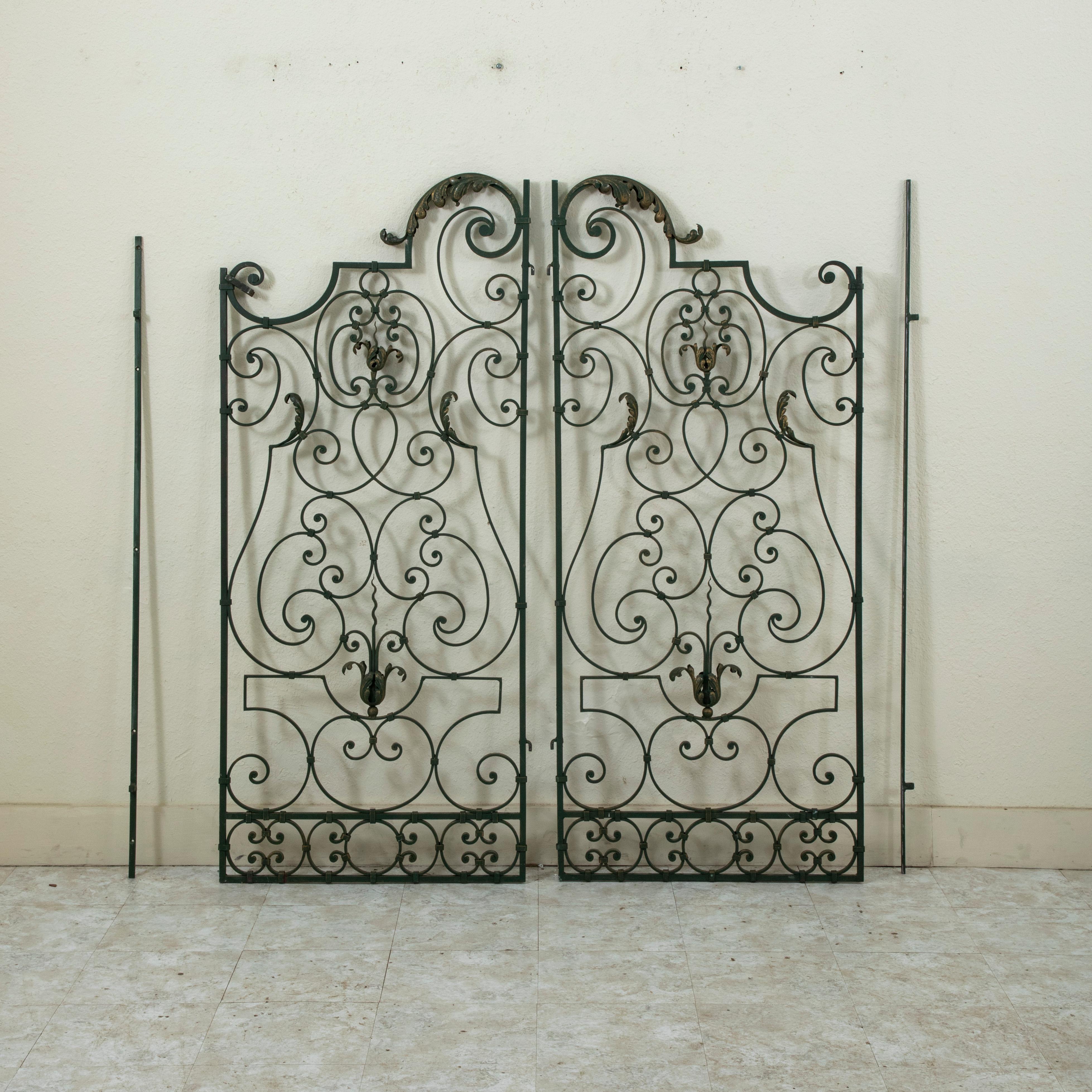 Pair of Mid 20th Century French Double Faced Wrought Iron Gates, Gold Detailing 10