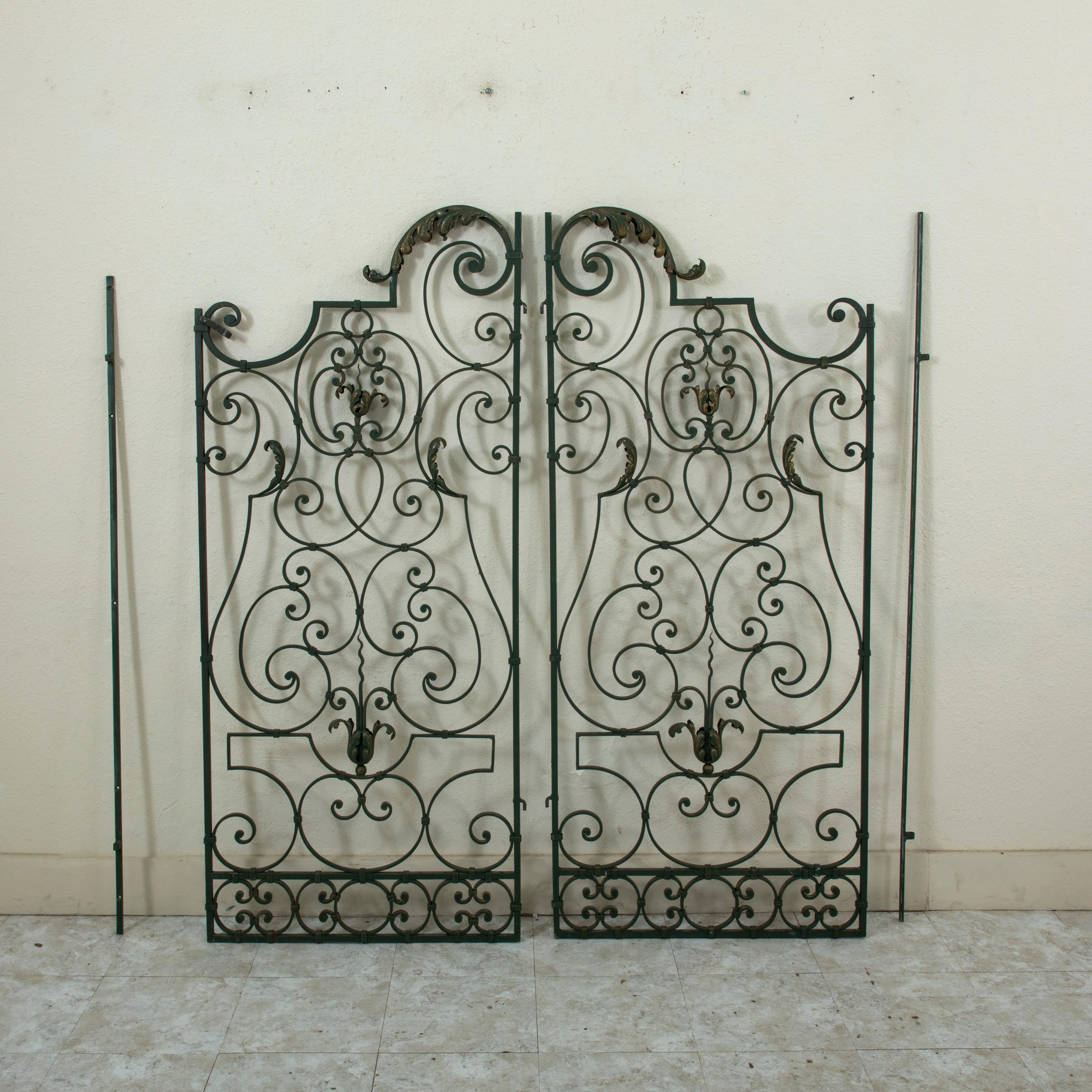 Pair of Mid 20th Century French Double Faced Wrought Iron Gates, Gold Detailing 11