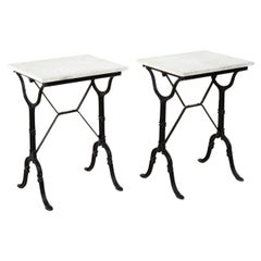 Pair of Mid-20th Century French Iron and Marble Bistro Tables or Side Tables
