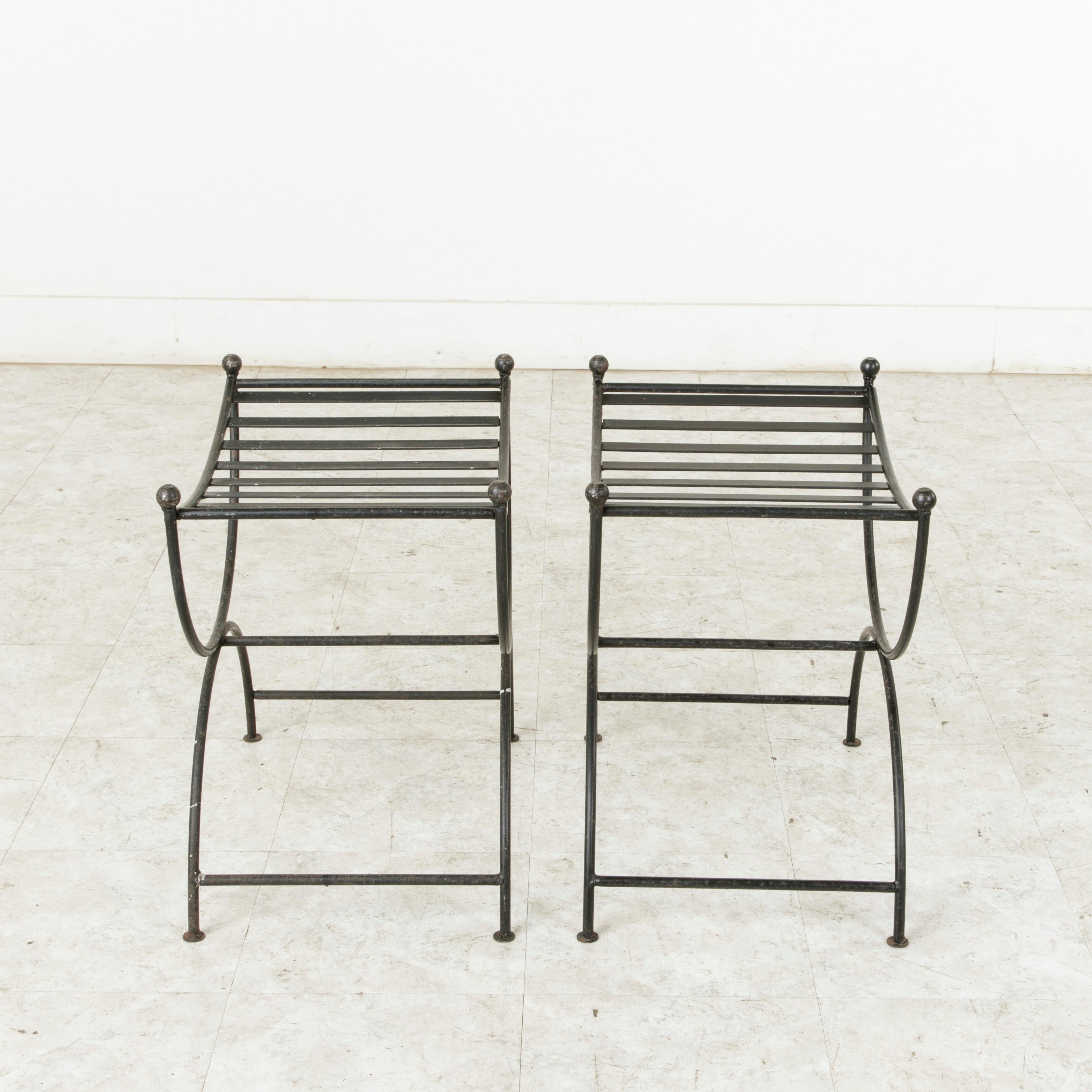 Pair of Mid-20th Century French Iron Benches, Banquettes, or Stools 1