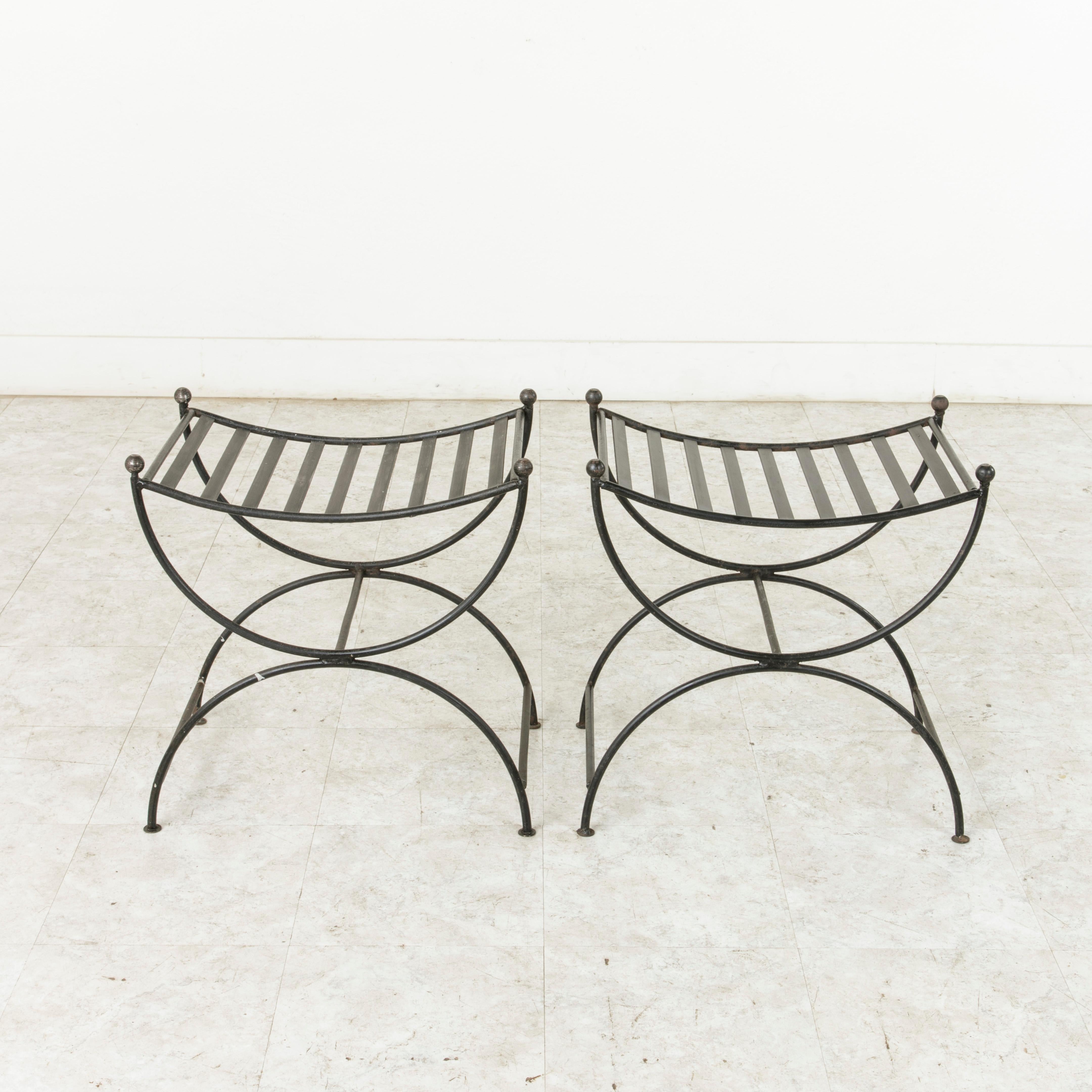 Pair of Mid-20th Century French Iron Benches, Banquettes, or Stools 2