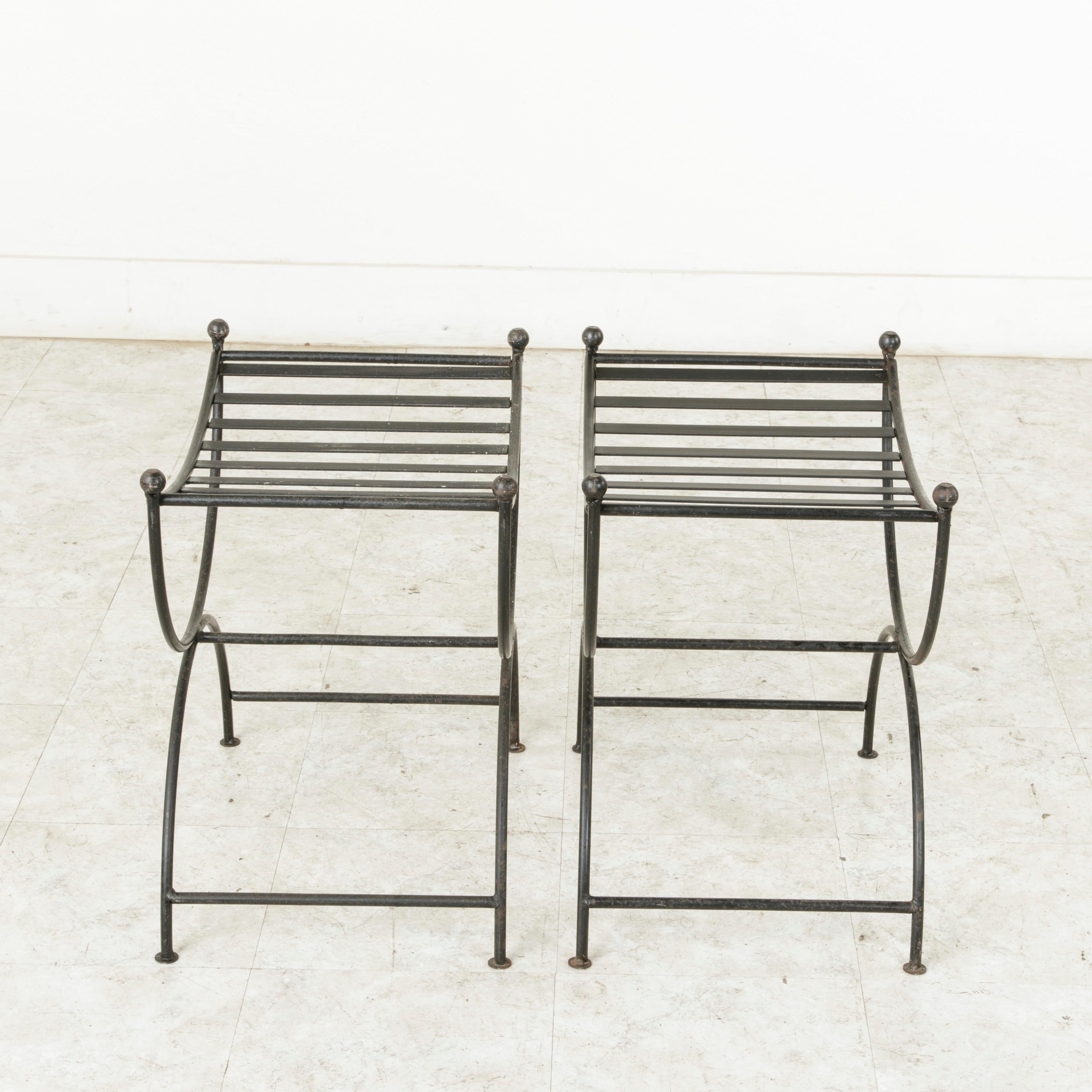 Pair of Mid-20th Century French Iron Benches, Banquettes, or Stools 3