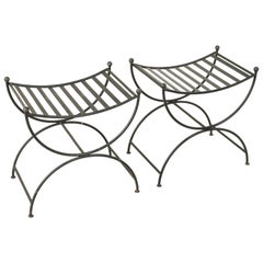 Vintage Pair of Mid-20th Century French Iron Benches, Banquettes, or Stools