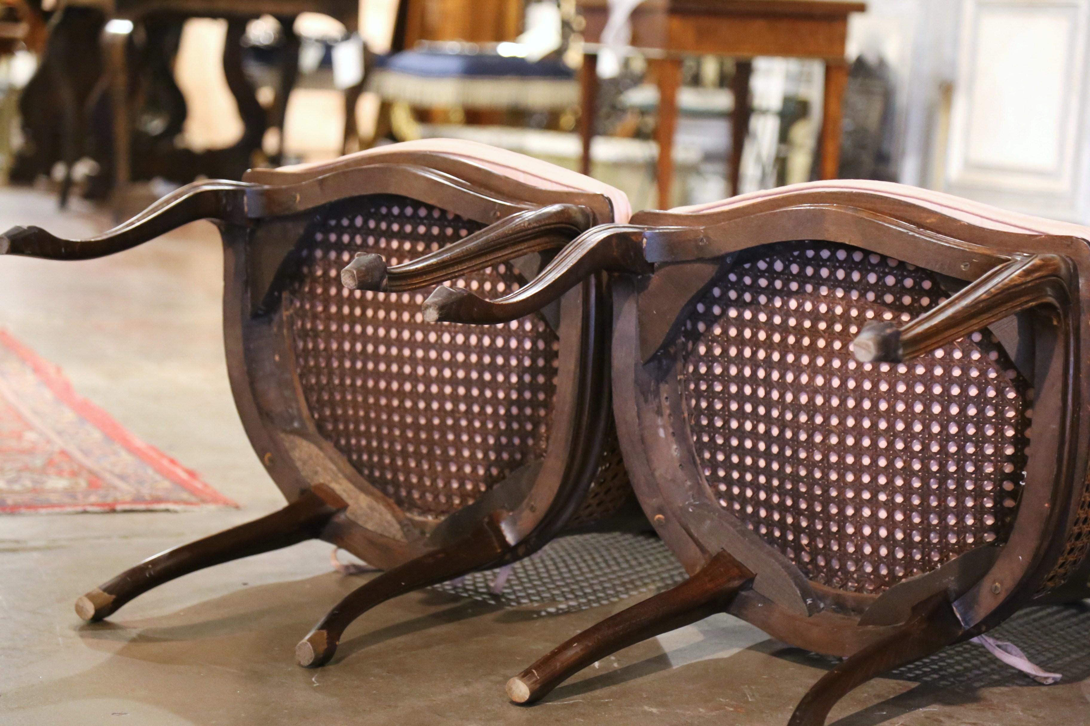 Pair of Mid-20th Century French Louis XV Carved Walnut and Cane Vanity Chairs 6