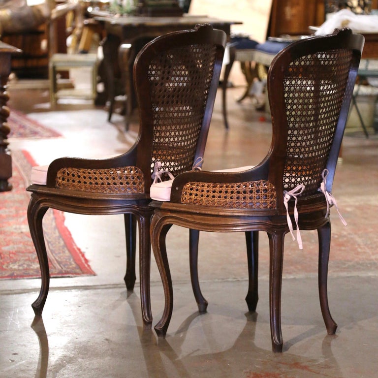 Pair of Mid20th Century French Louis XV Carved Walnut and Cane Vanity