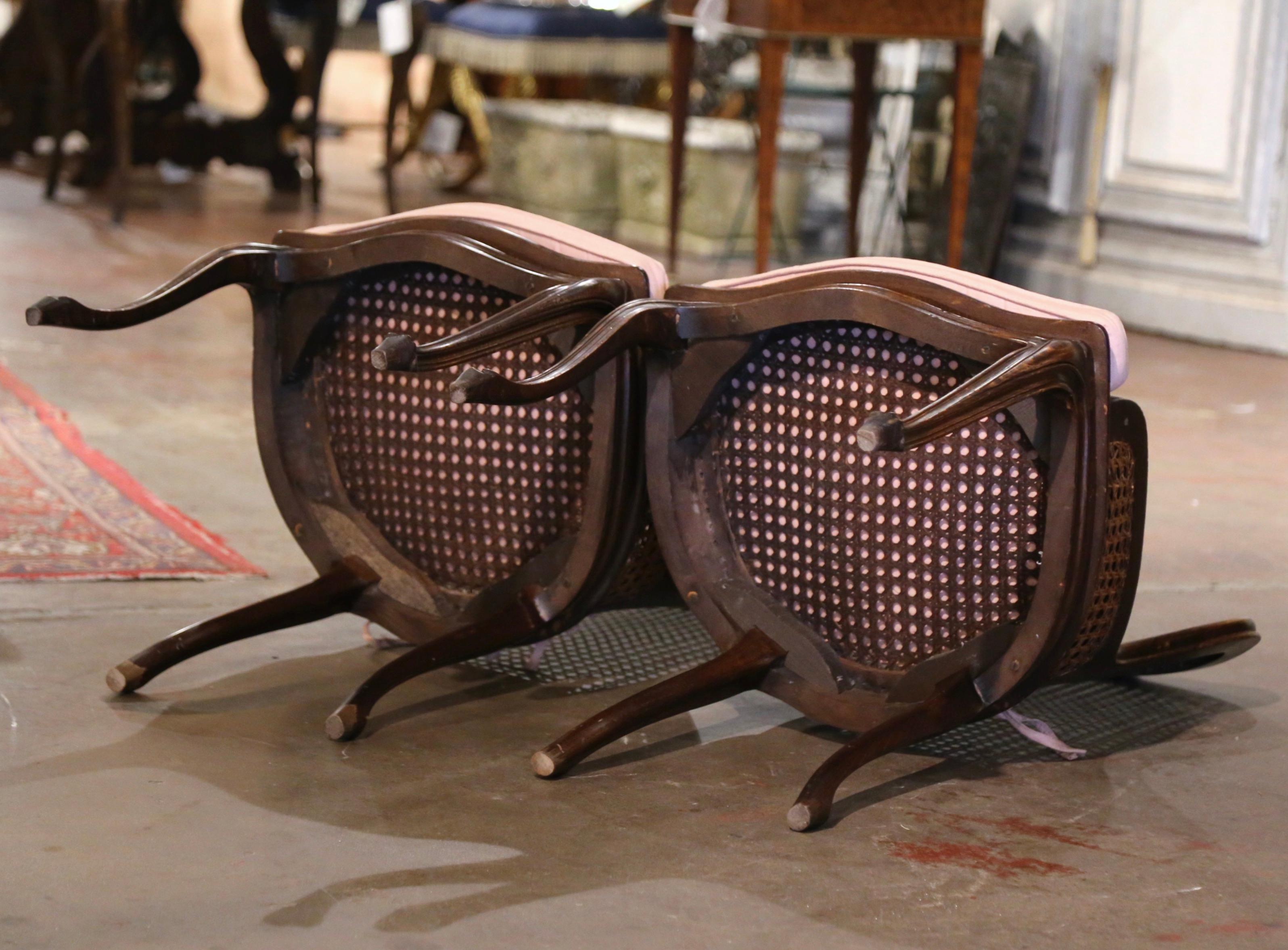 Pair of Mid-20th Century French Louis XV Carved Walnut and Cane Vanity Chairs 5