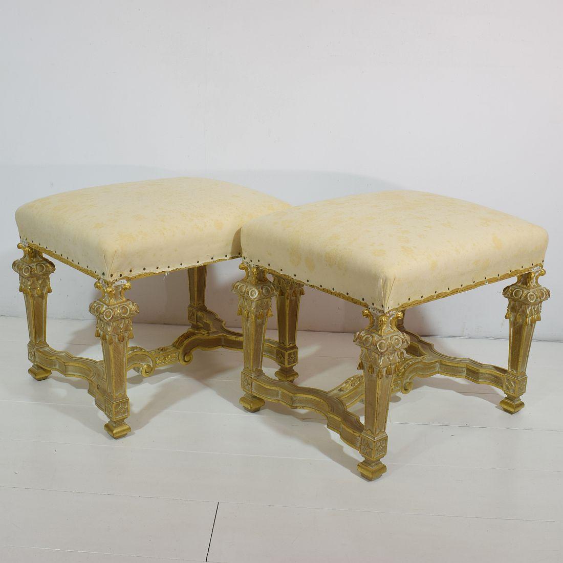 Gilt Pair of Mid-20th Century French Louis XVI Style Carved Stools or Tabourets