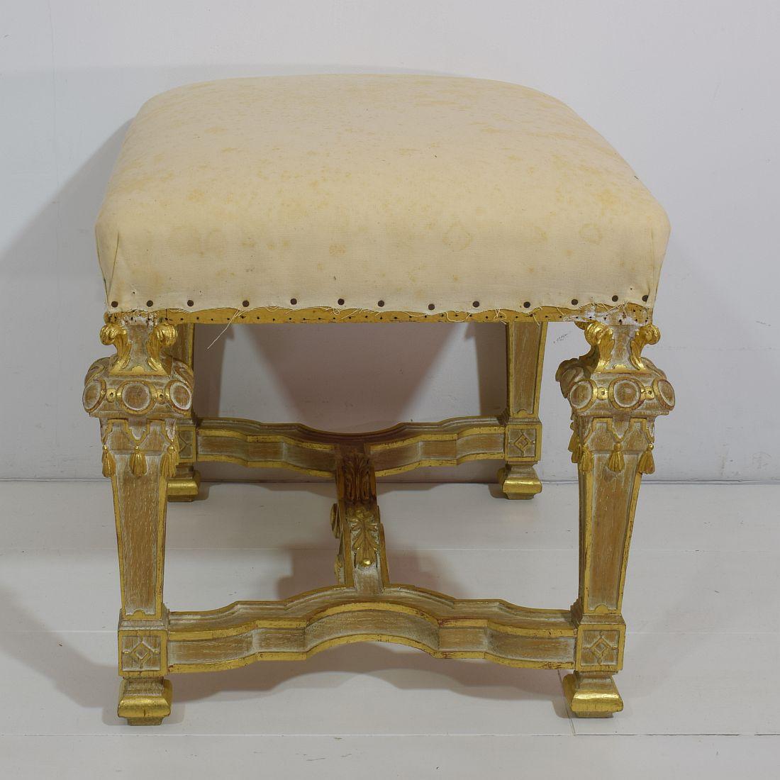 Oak Pair of Mid-20th Century French Louis XVI Style Carved Stools or Tabourets