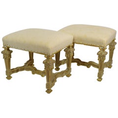 Pair of Mid-20th Century French Louis XVI Style Carved Stools or Tabourets