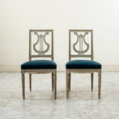 Pair of Mid 20th Century French Louis XVI Style Painted Lyre Back Side Chairs