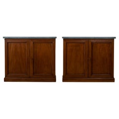 Pair of Mid-20th Century French Mahogany Console Cabinets with Grey Marble Tops
