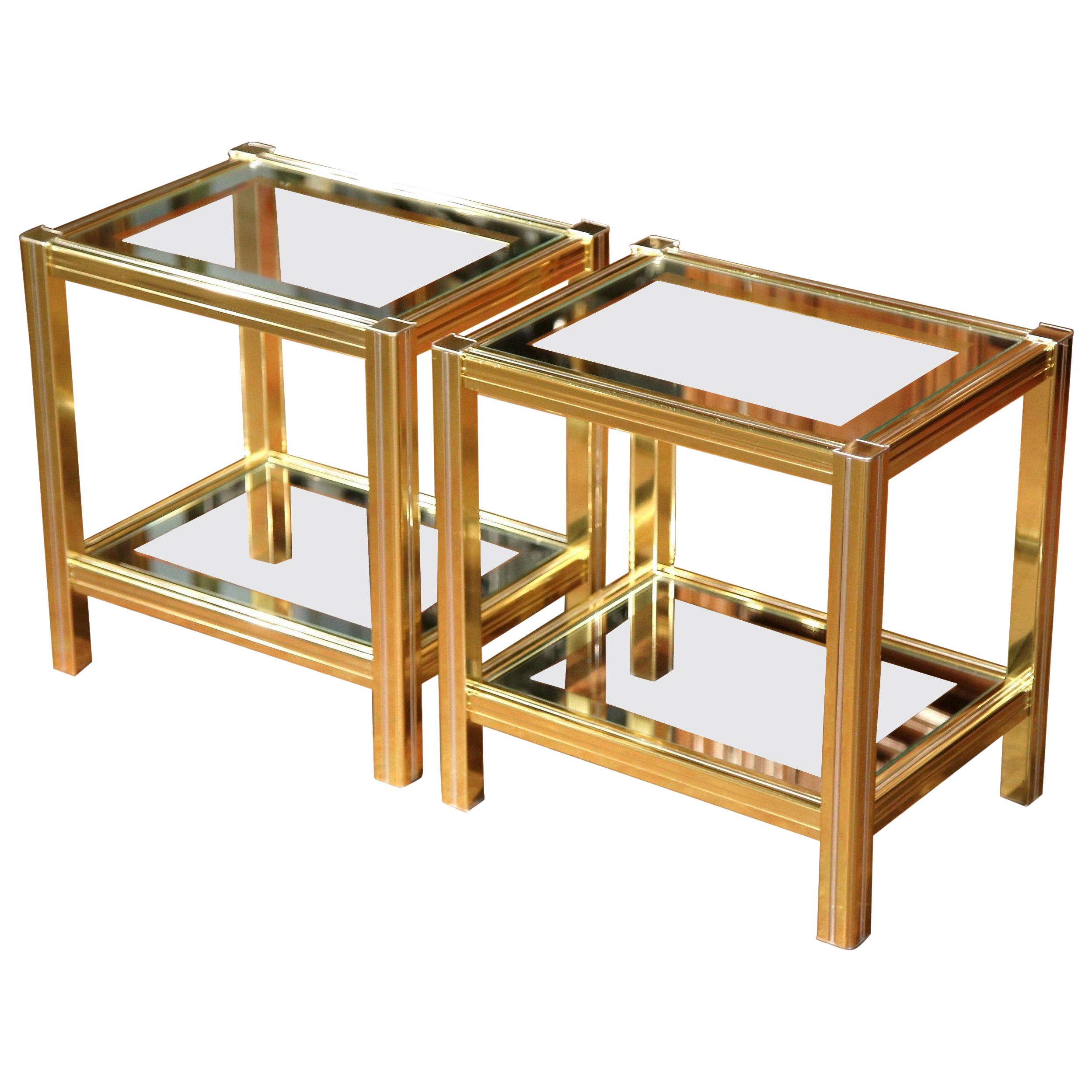 Pair of Mid-20th Century French Neoclassical Gilt Metallic and Glass End Tables