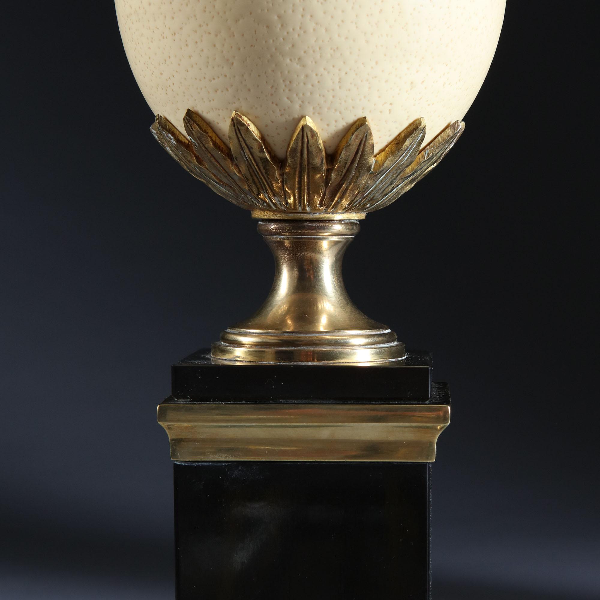 Pair of Mid-20th Century French Ostrich Egg Table Lamps Stamped Maison Charles In Good Condition In London, GB