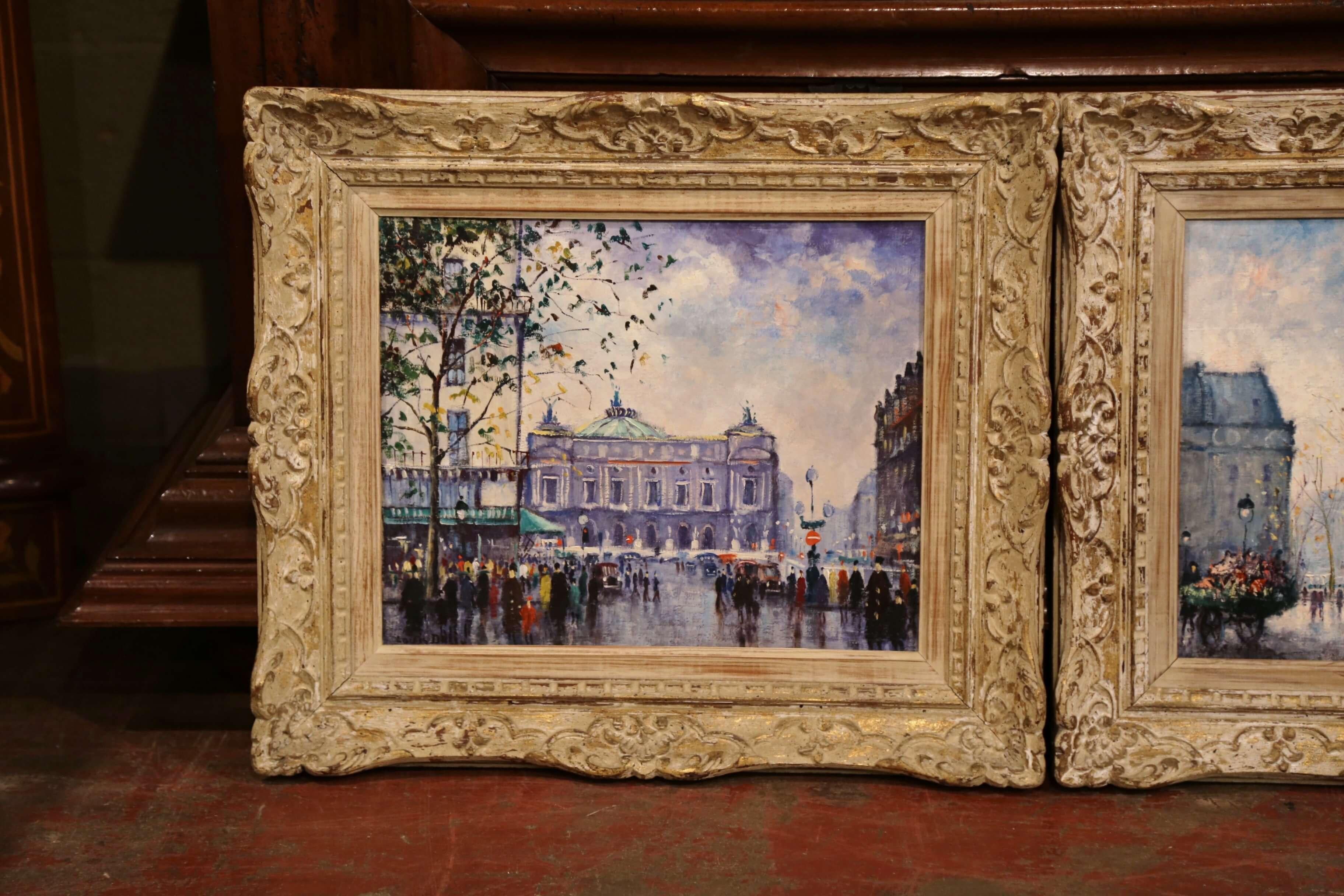 Fine pair of mid-20th century oil paintings on canvas depicting two of Paris most well recognized monuments; 