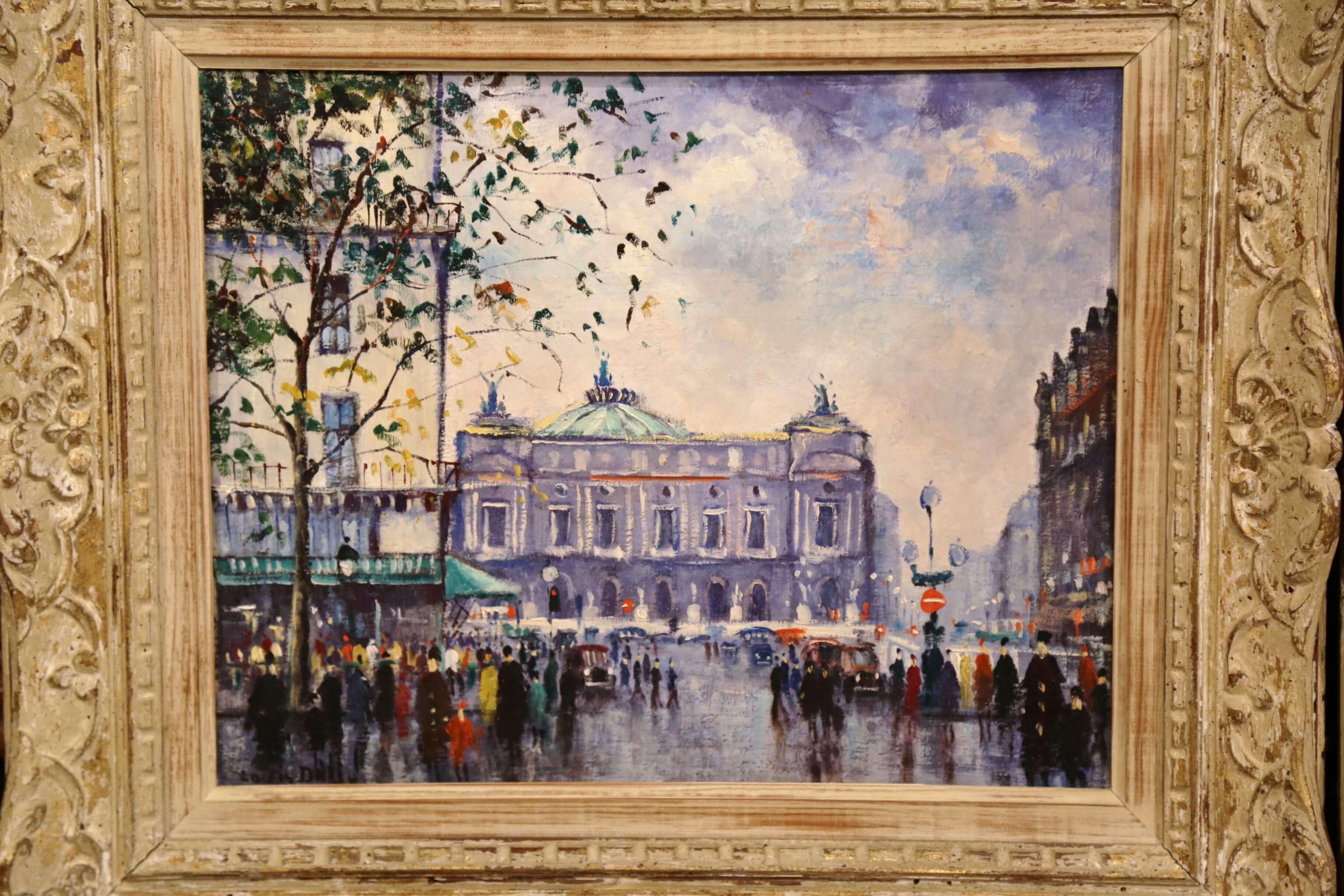Canvas Pair of Mid-20th Century French Paris Paintings in Carved Frames Signed L. Dali