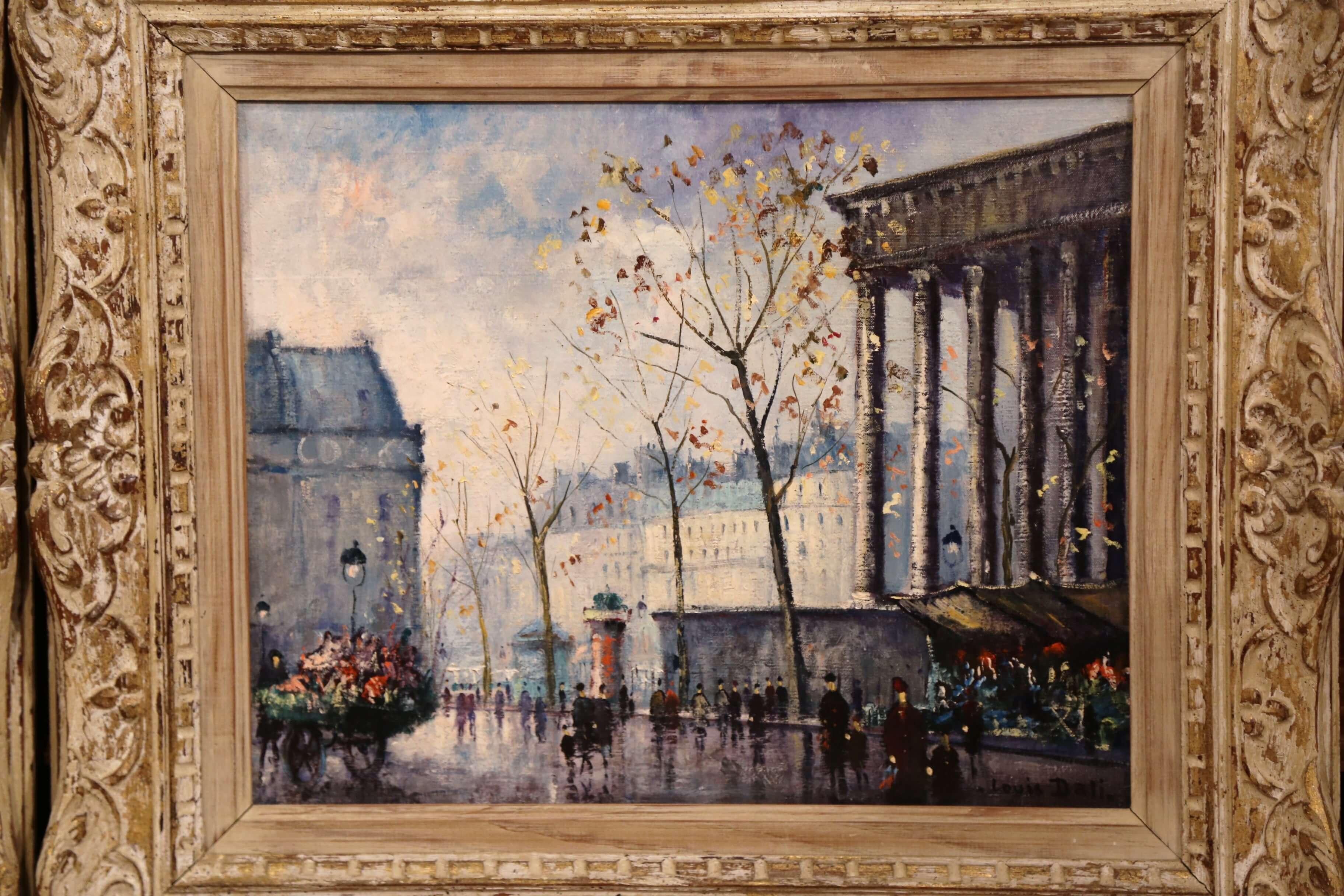 Pair of Mid-20th Century French Paris Paintings in Carved Frames Signed L. Dali 1