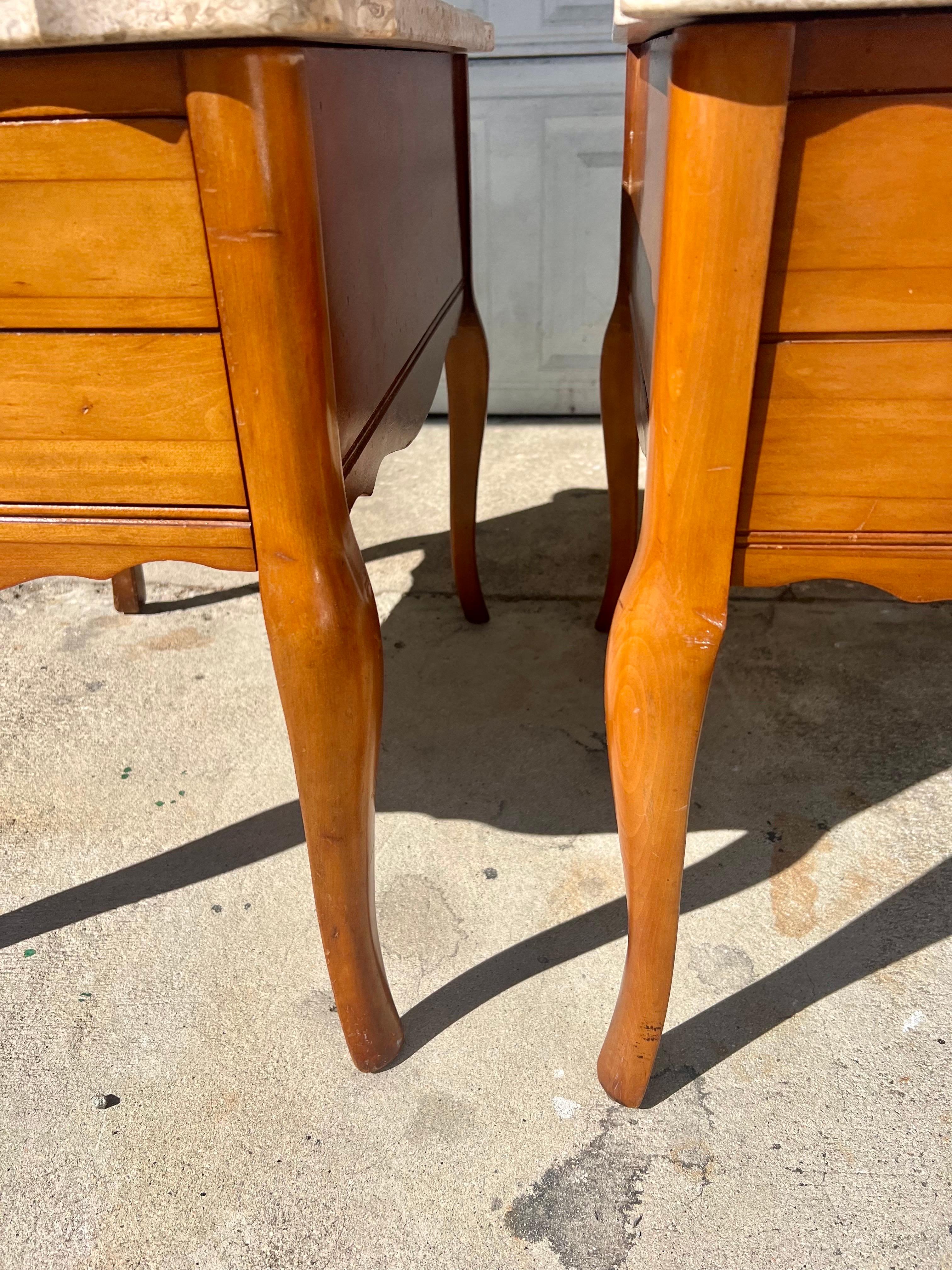 Pair of Mid 20th Century French Provincial Travertine Topped Side Tables 2