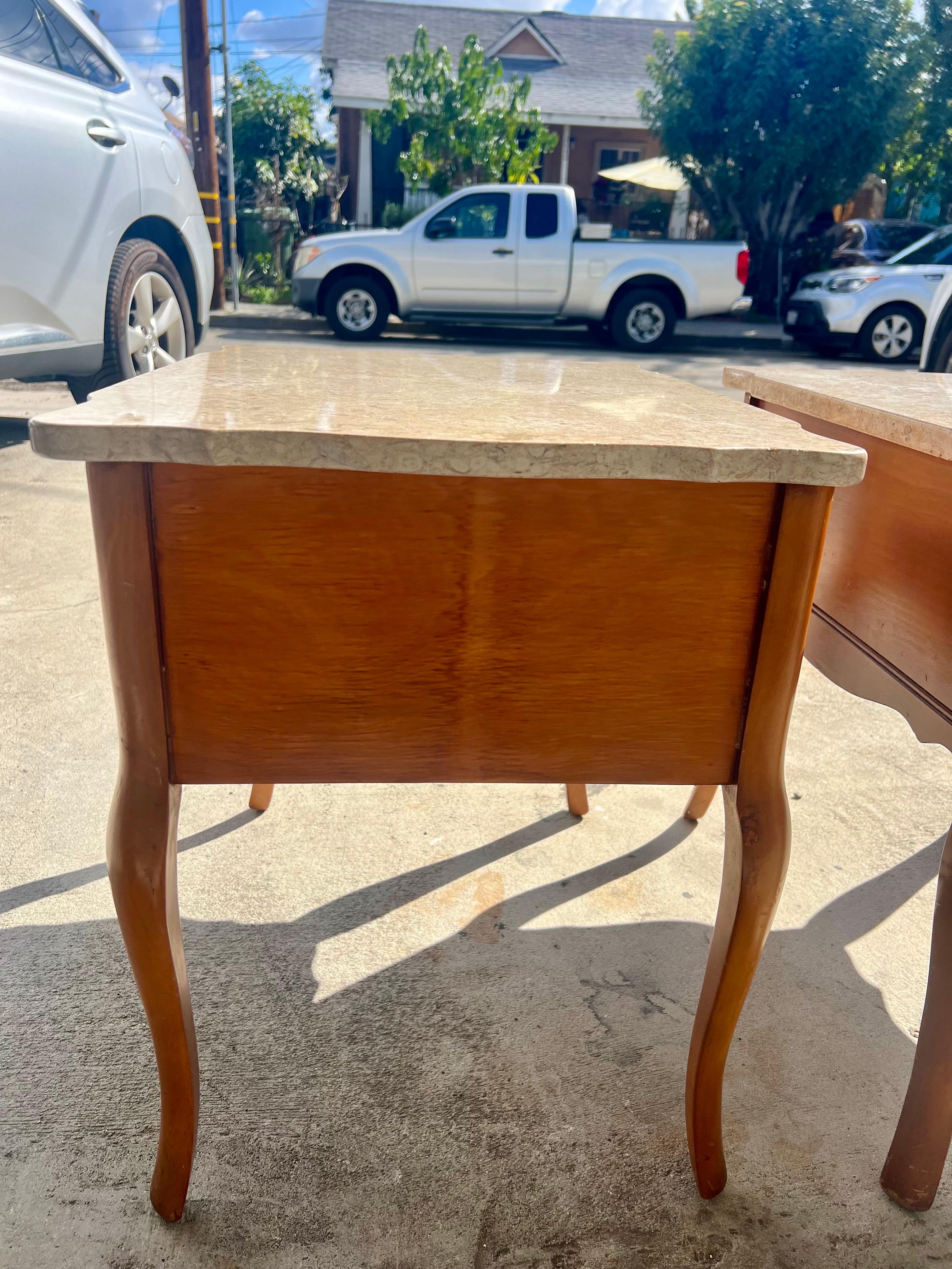 Pair of Mid 20th Century French Provincial Travertine Topped Side Tables 3