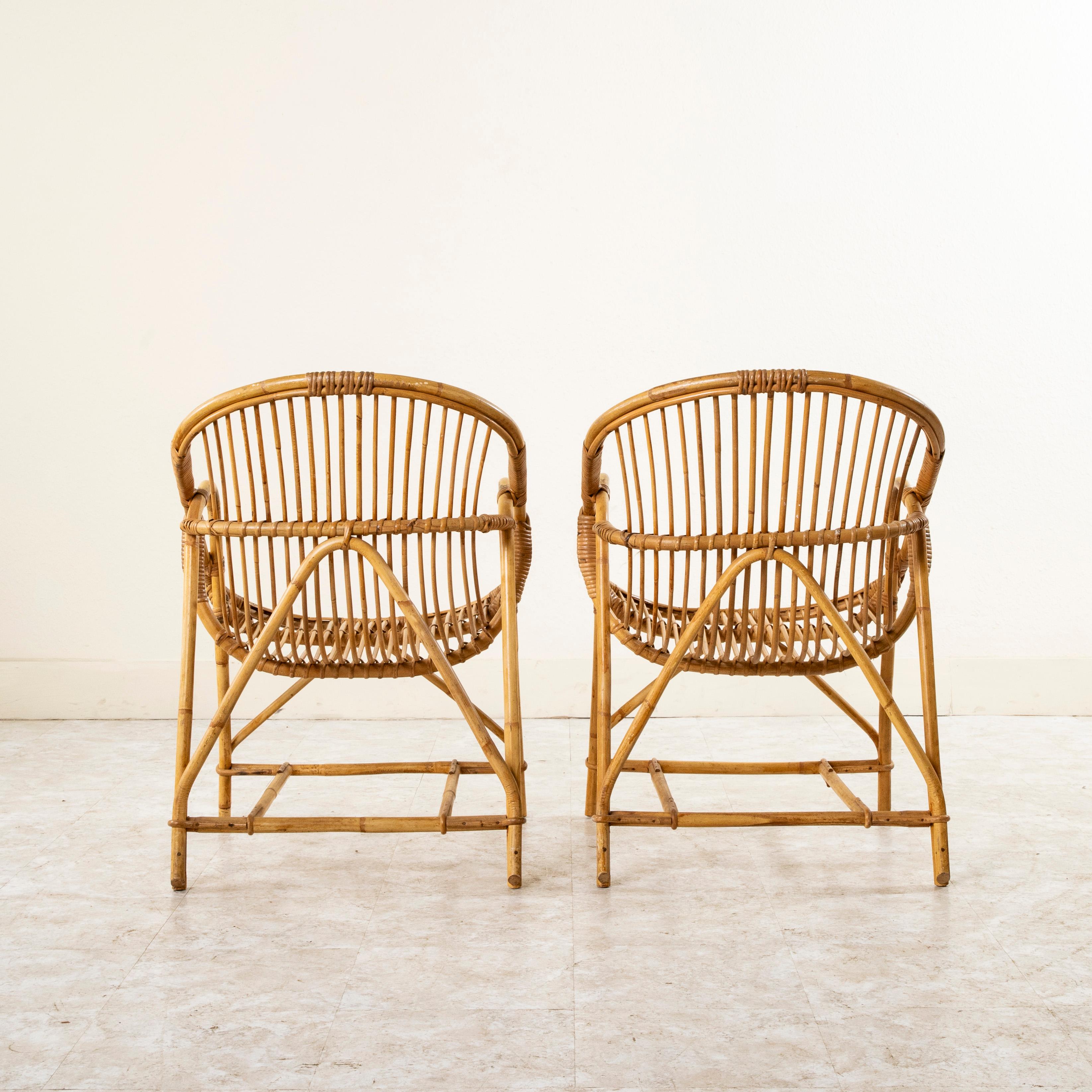 Pair of Mid-20th Century French Rattan Armchairs or Garden Chairs For Sale 1