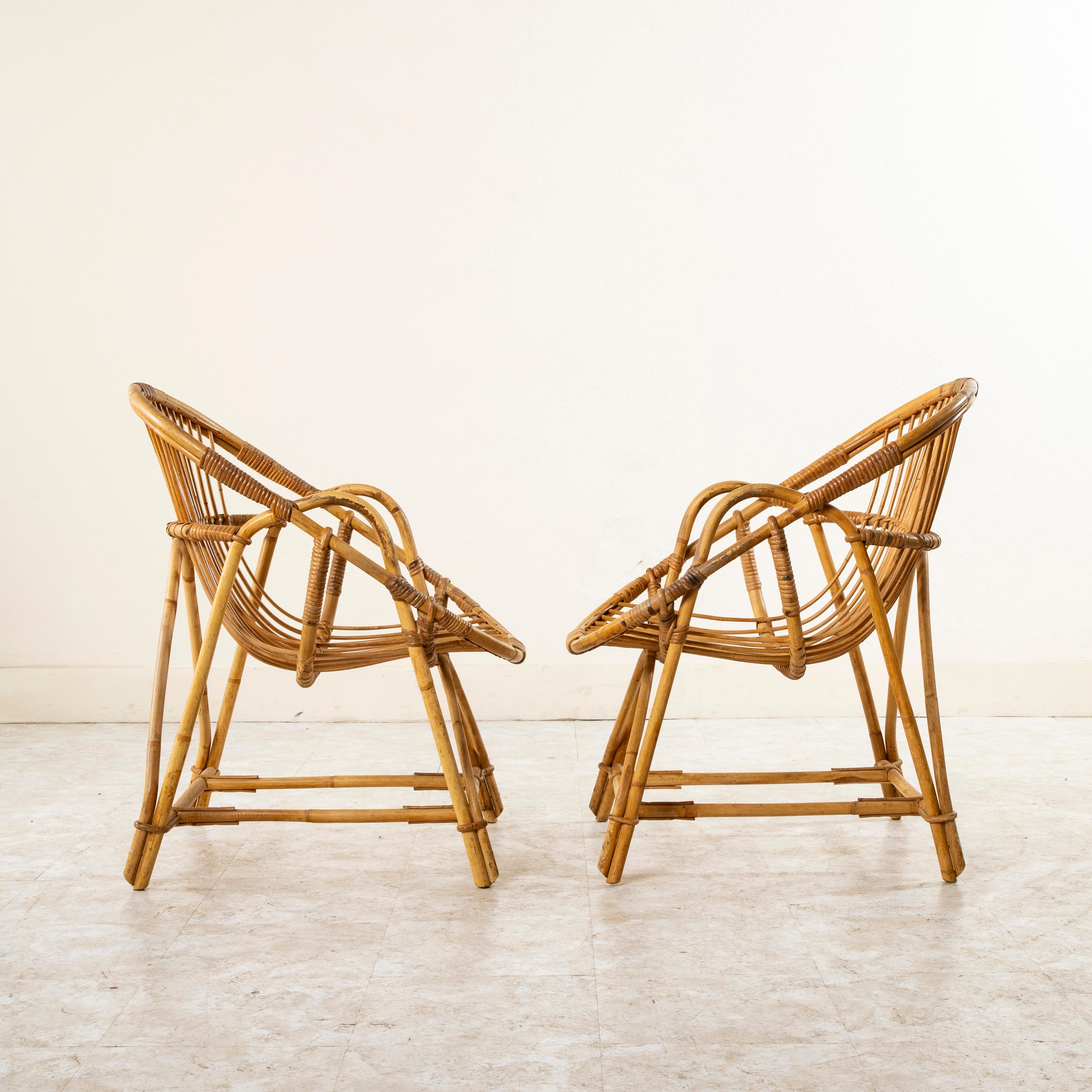 Pair of Mid-20th Century French Rattan Armchairs or Garden Chairs For Sale 2