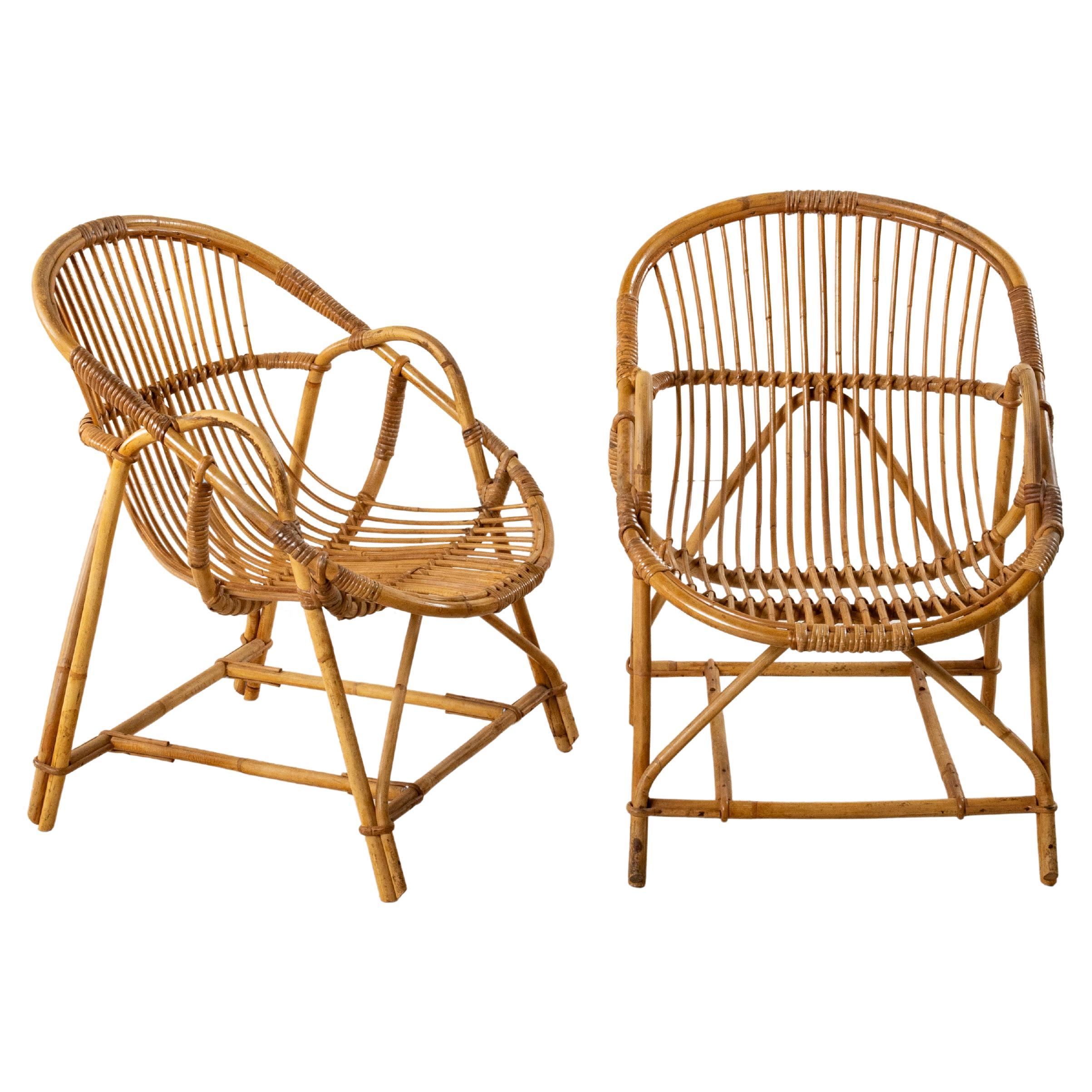 Pair of Mid-20th Century French Rattan Armchairs or Garden Chairs For Sale