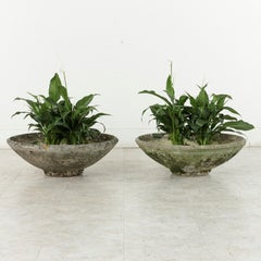 Pair of Mid-20th Century French Round Stone Planters or Jardinieres
