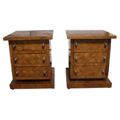 Mid-20th Century French Walnut Side Tables with Chrome Accents, 1950