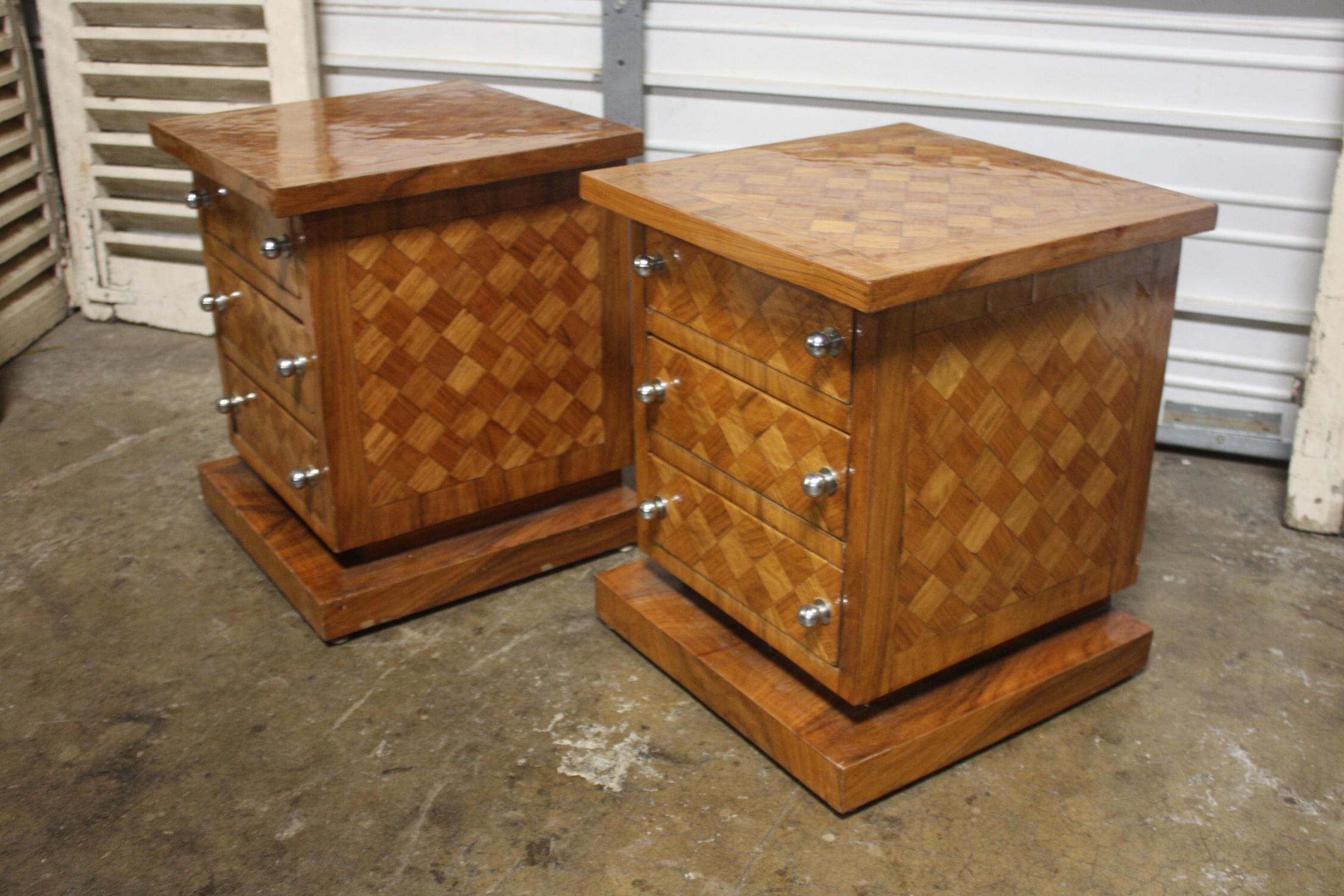 Marquetry Pair of Mid-20th Century French Side Tables For Sale