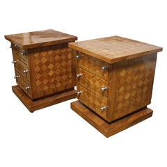 Mid-20th Century French Walnut Side Tables with Chrome Accents, 1950