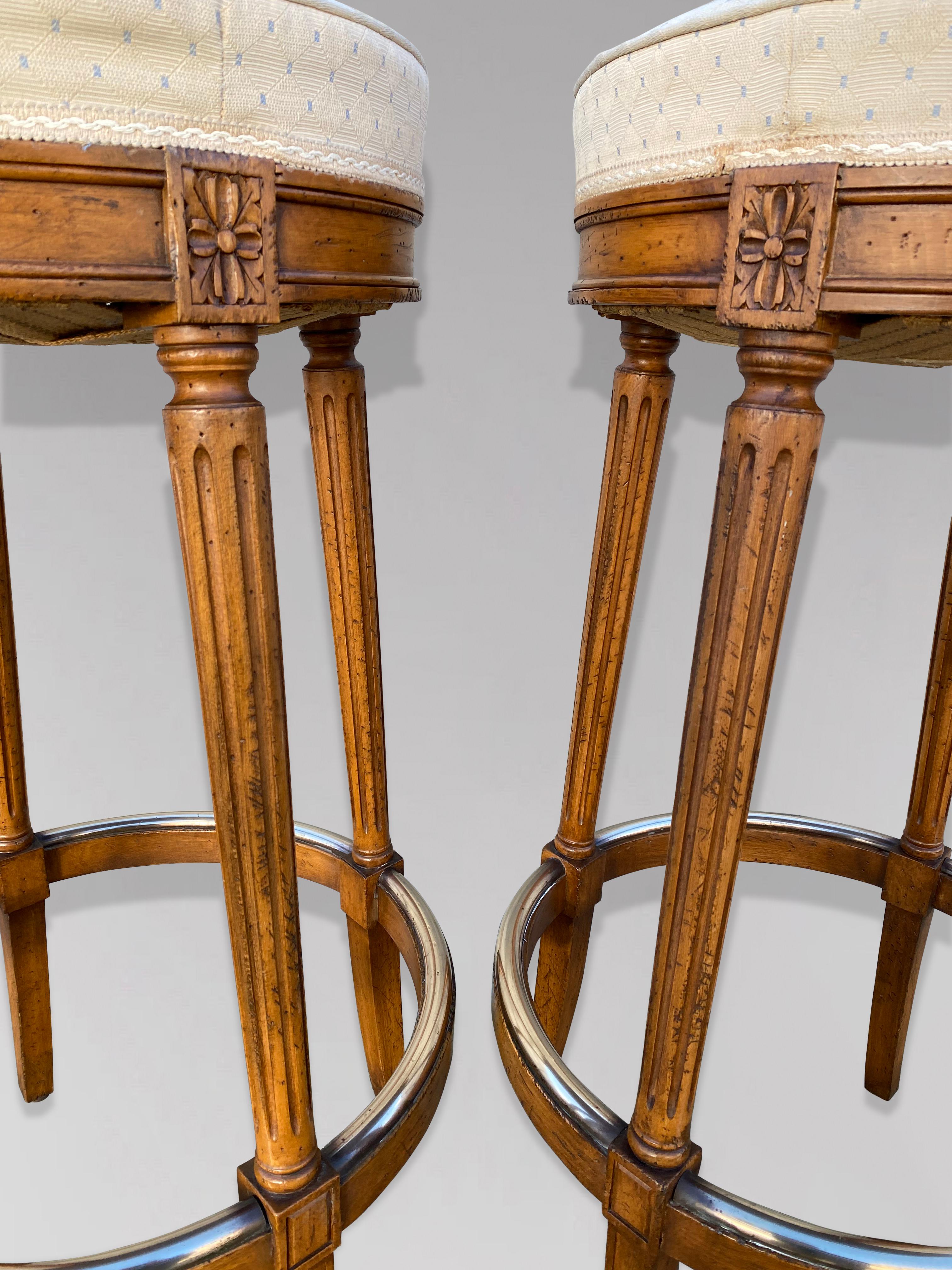 Pair of Mid-20th Century French Walnut Bistro Bar Stools 1