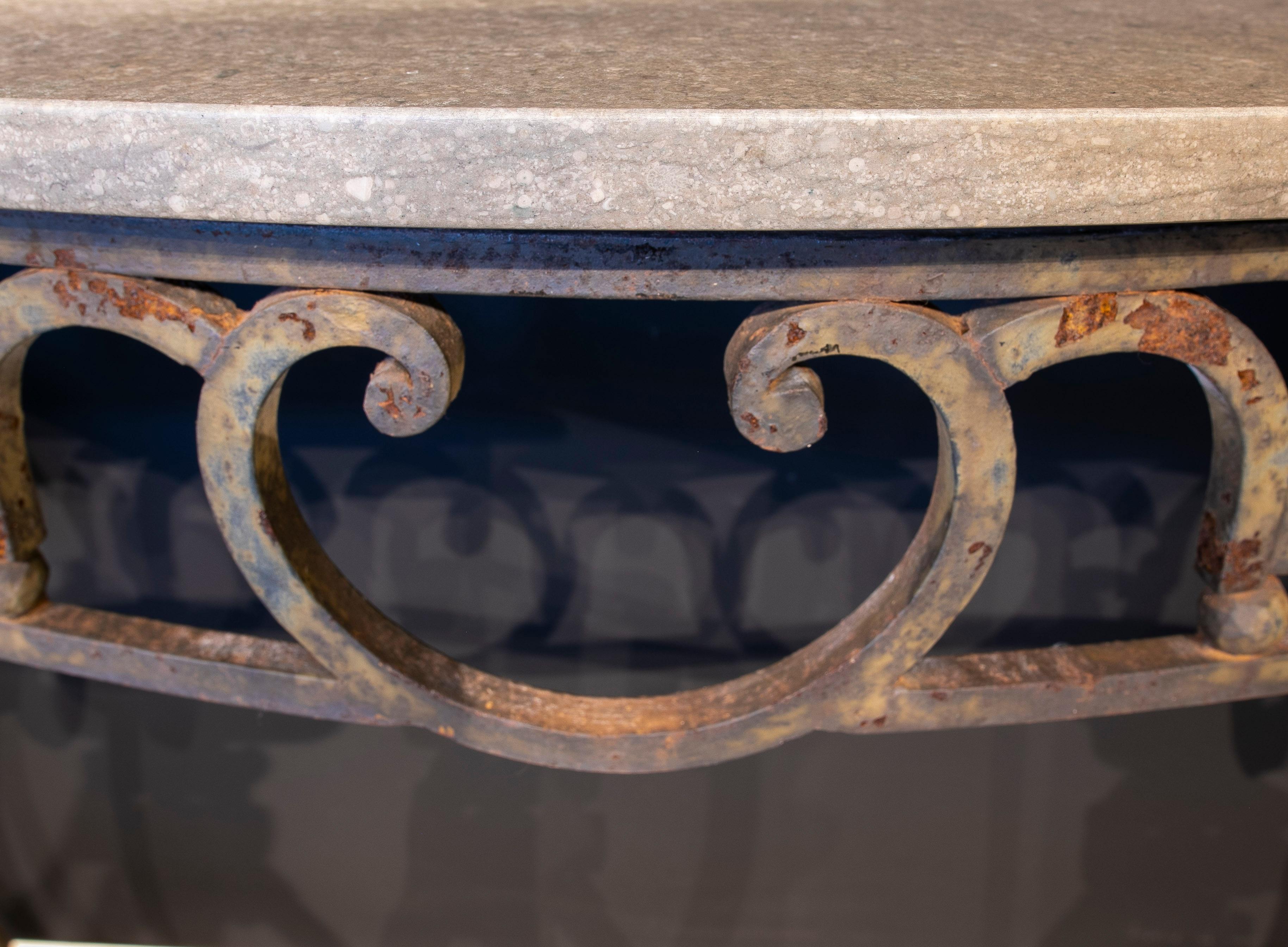 Pair of Mid-20th Century French Wrought Iron Console Tables w/ Marble Top 6