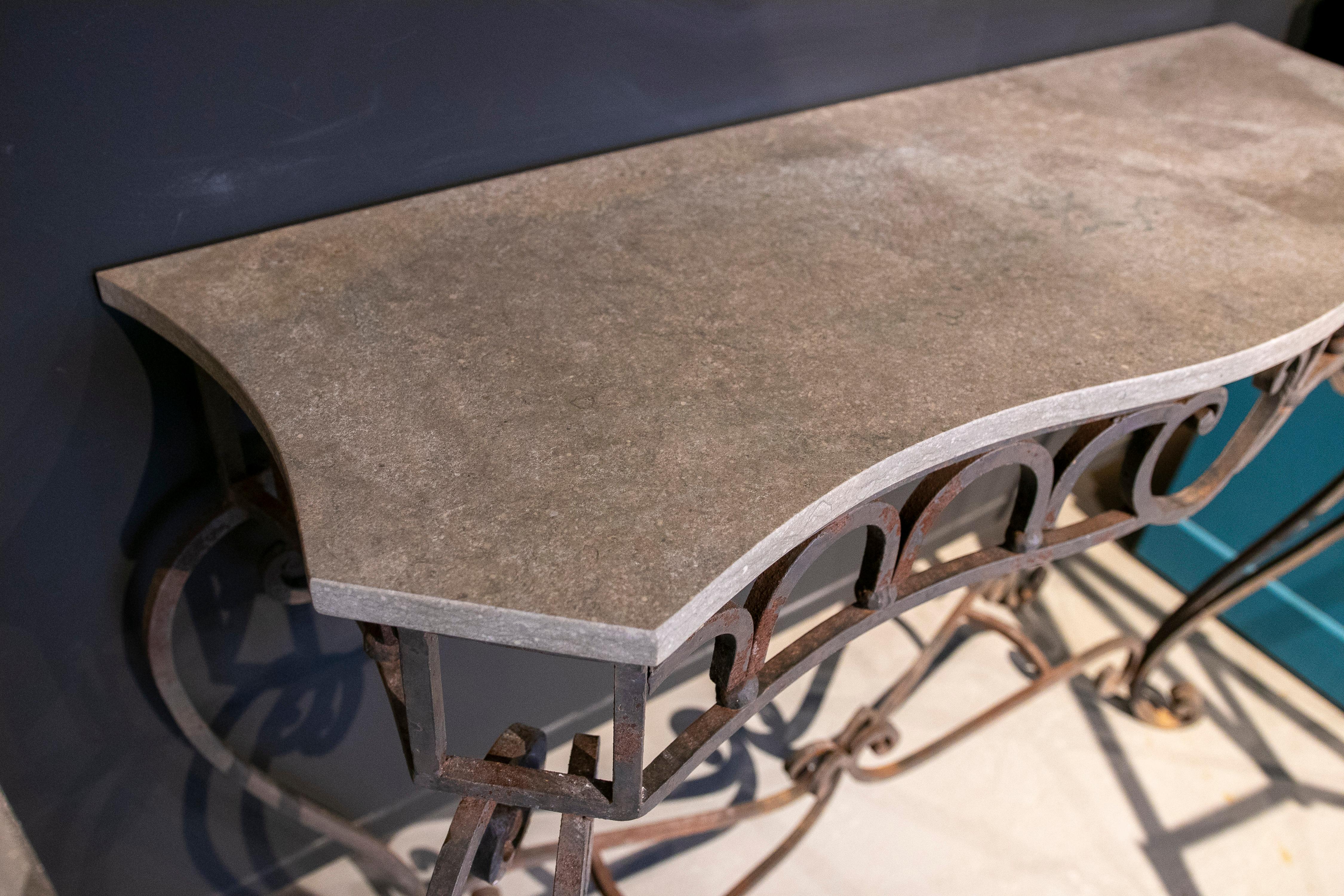 Pair of Mid-20th Century French Wrought Iron Console Tables w/ Marble Top 2