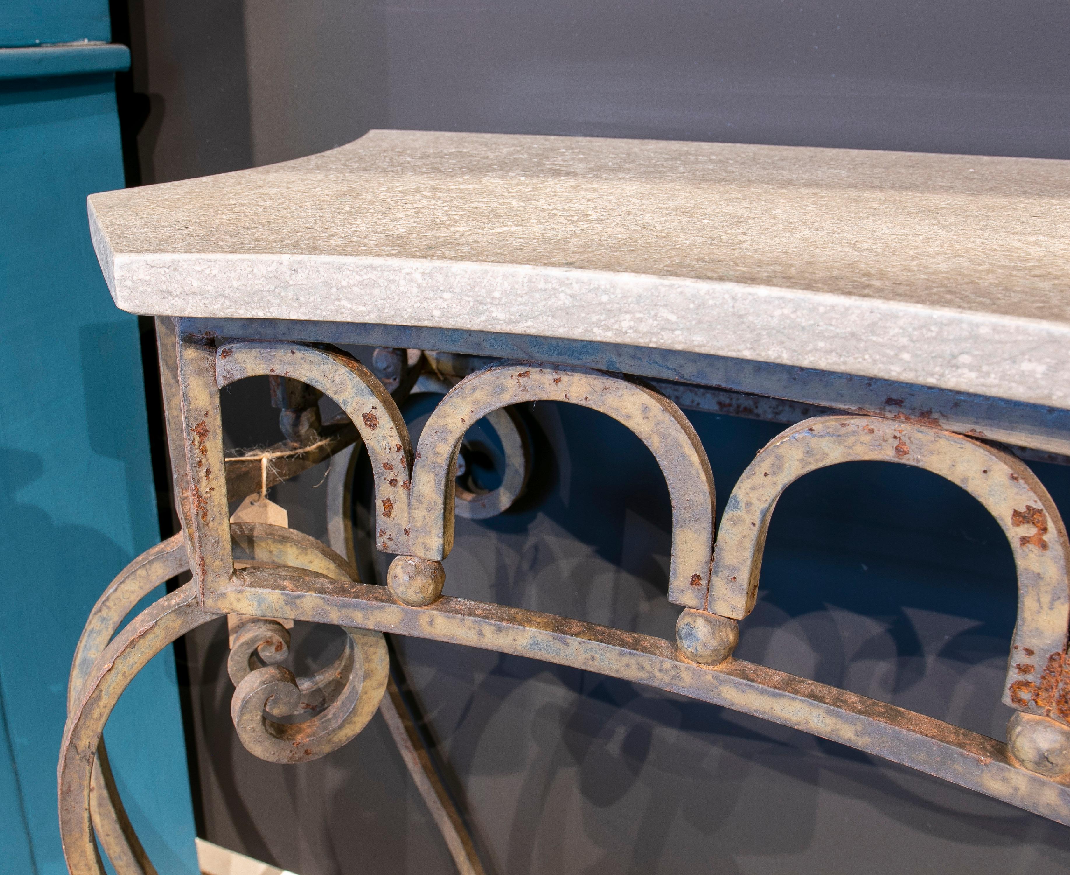Pair of Mid-20th Century French Wrought Iron Console Tables w/ Marble Top 5