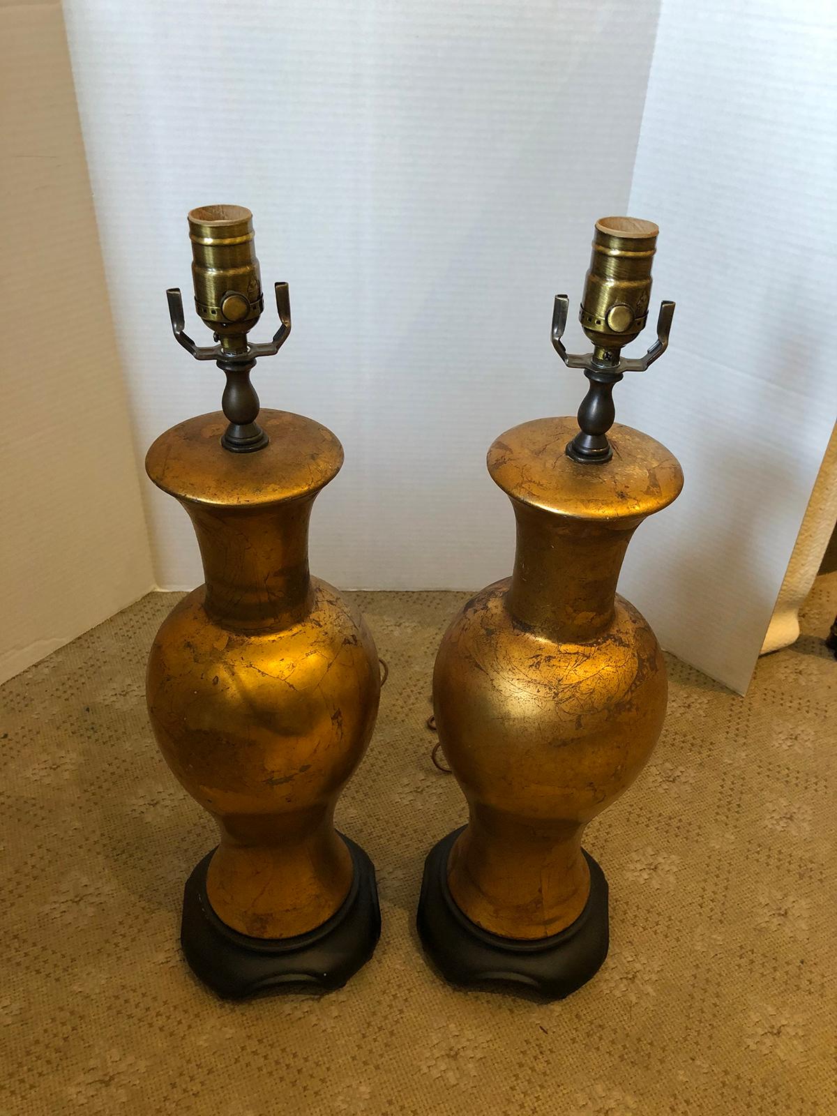 Pair of Mid-20th Century Gilded Chinese Style Lamps 7