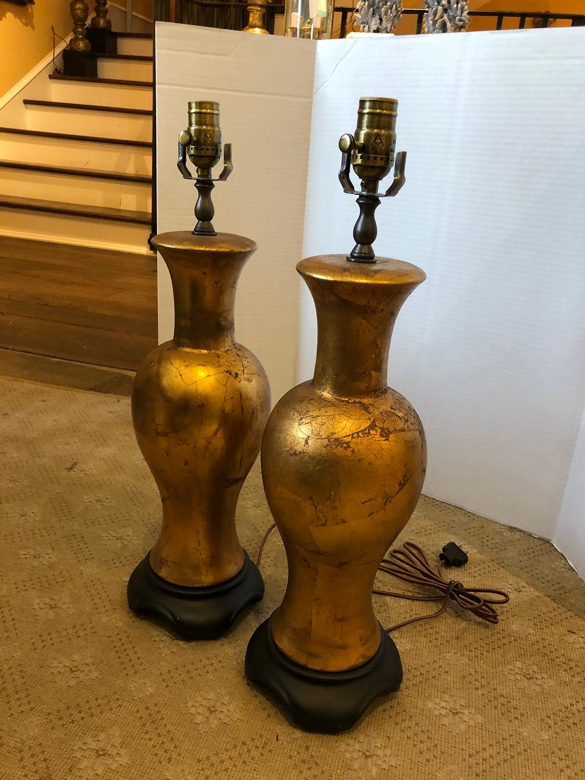 Pair of Mid-20th Century Gilded Chinese Style Lamps In Good Condition In Atlanta, GA